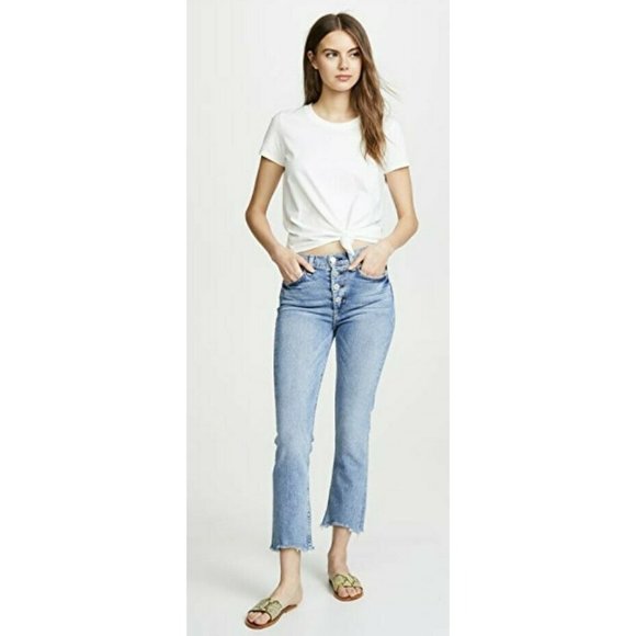 McGuire Gainsbourg High Rise Boot-Cut Crop Jeans Fray Hem Size 31 - Picture 2 of 12